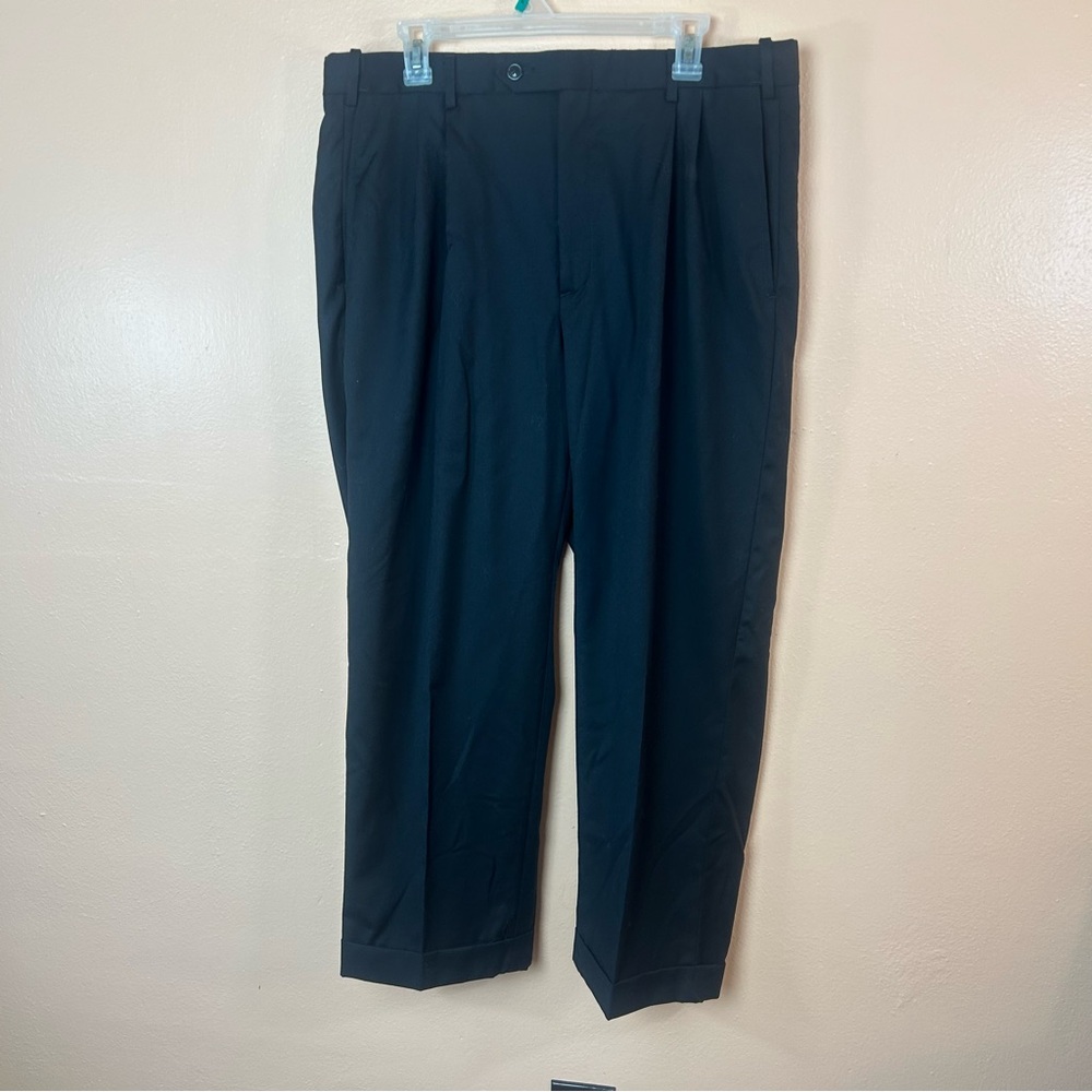 Ascott Browne Expander Wool Black Flat Front Dress Pants Hemmed Men 36x28 New